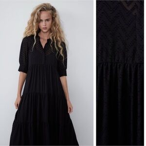 Zara XS Black Swiss Dot Midi Dress Great Transitional Dress
